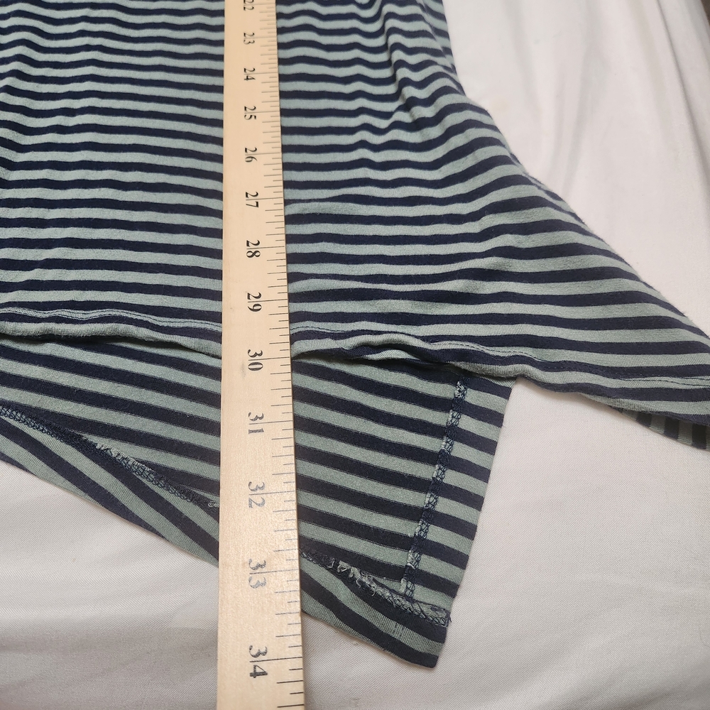 Soft Surroundings Tunic Top Dress Asymmetrical Stripe Blue Teal Sz L Lagenlook - Picture 8 of 9